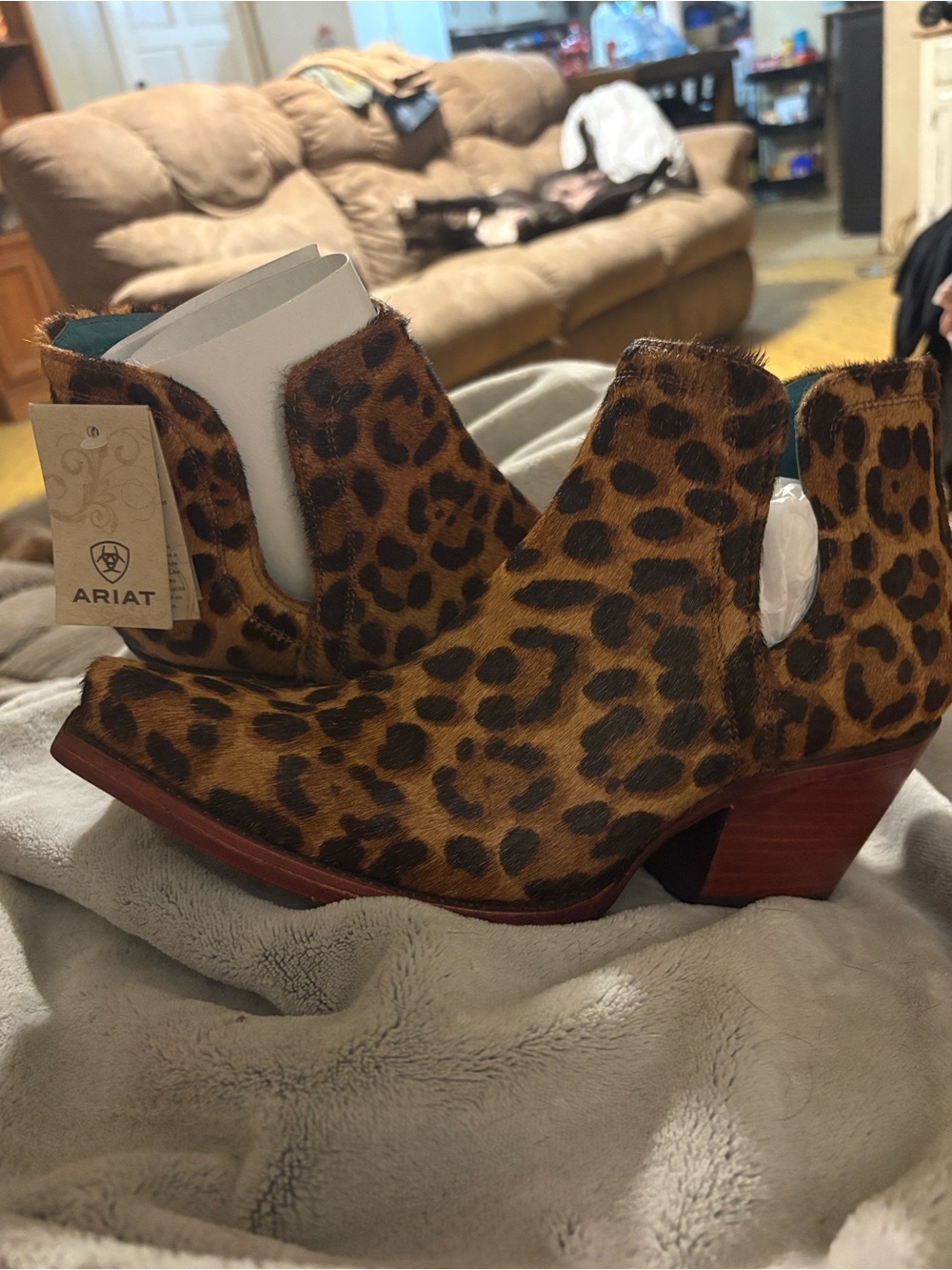 Ariat Leopard Print Pony Hair Ankle Boots in Brown and Black